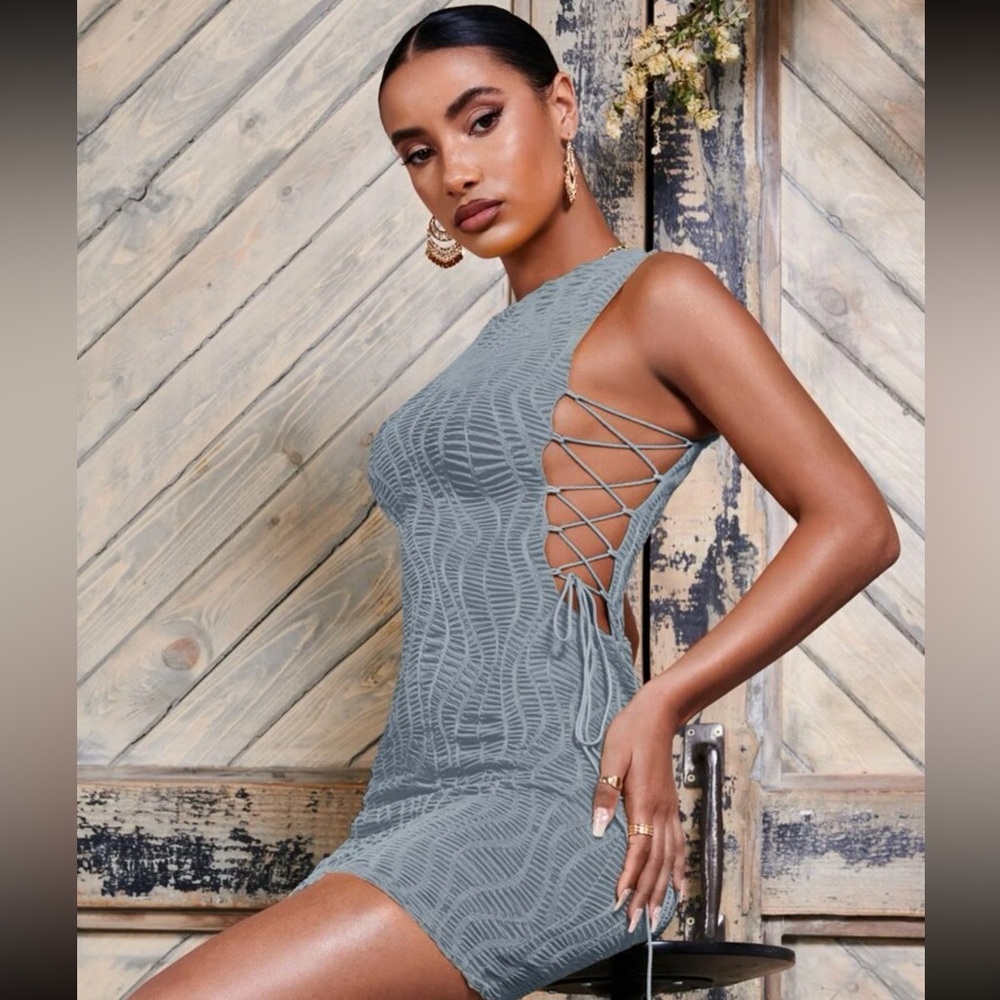Laced up textured bodycon dress
